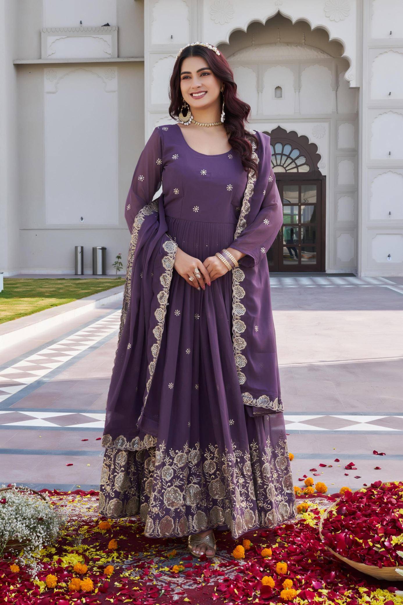 Launching New Festival Ram-0153 Georgette Purple Lehenga Choli for Wedding